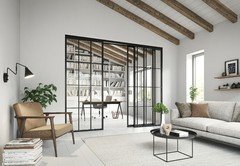 Home Office mit 1-flügeliger Stahlschiebetür und 2 Seitenteilen+Griffmuschel_42x42cm_2022_08_22