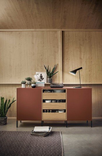 next125 - Sandgrau samtmatt / Kochtisch Eiche elegant bianco hell - Sideboard